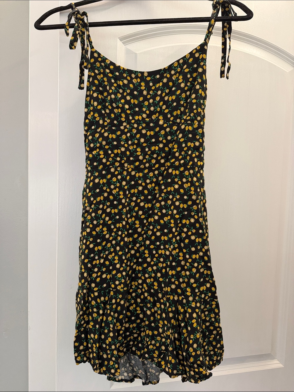 Women’s Black Lemon Print Tie-Strap Sundress